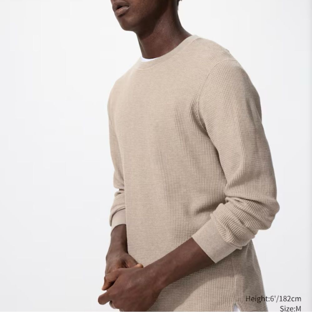 Uniqlo, Gray Long Sleeve Waffle Top-Shirt